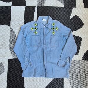 Men's Blue Embroidered Shirt